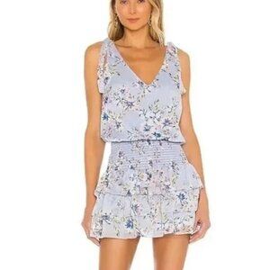 Amanda Uprichard Zita Aquaflora Light Blue Floral V-Neck Dress M EUC